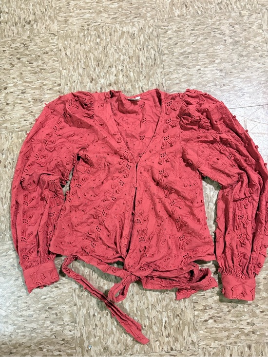 Seen Worn Kept Tops - Anthropologie Red Eyelet V-Neck Tie-Hem Blouse